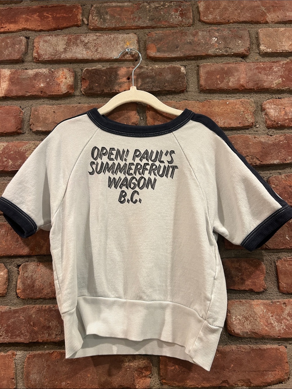 Bobo Choses Short Sleeve Crewneck Top in Cream with Navy Trim